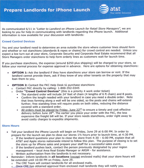 AT&T internal documents help AT&T stores deal with launch day crowd control