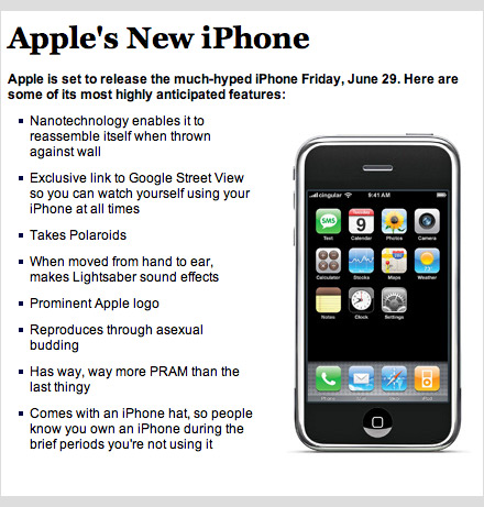 The Onion releases new Apple iPhone specs and features - hilarious