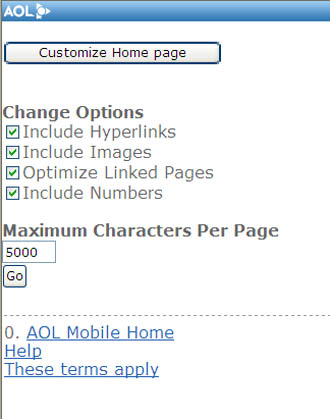 AOL mobile homepage customized