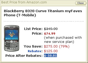 BlackBerry 8320 Curve Titanium for $-50.01!