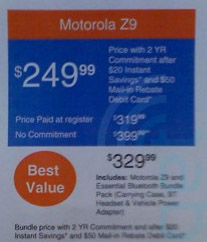 Motorola Z9 pricing on AT&T