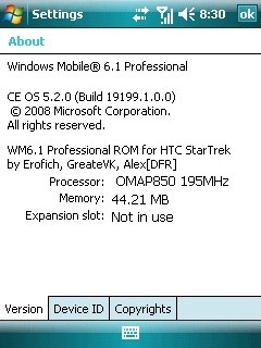 Windows Mobile 6.1 Professional on HTC Star Trek
