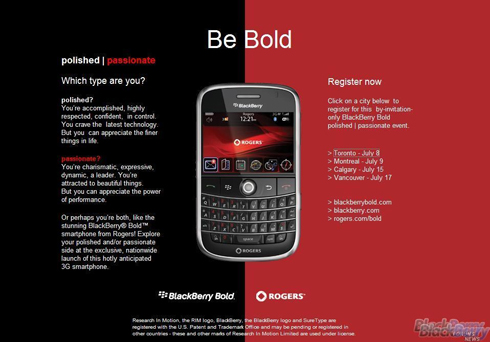 Rogers BlackBerry Bold 9000 launch party invitation