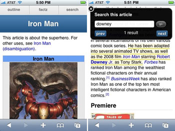 Powerset is the best iPhone-optimized Wikipedia