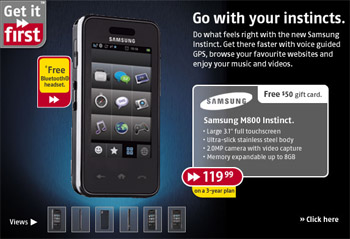 Future Shop drops Samsung Instinct to CA$119.99 in Canada!