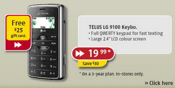 Future Shop is selling Telus LG KEYBO for CA$19.99