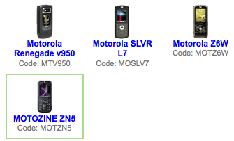 MOTOZINE ZN5 on Sprint accessories page