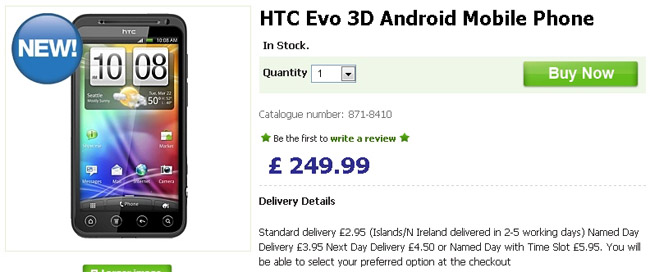 UK: Unlocked HTC EVO 3D now just 249 GBP from ASDA