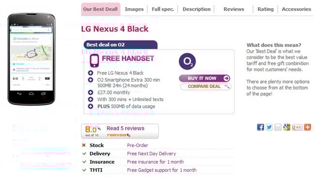 UK Hot Deal: Nexus 4 with unlimited calls and texts, and 1GB of data free on 29 GBP/month plan UK Hot Deal: Nexus 4 with unlimited calls and texts, and 1GB of data free on 29 GBP/month plan