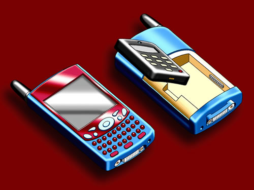 A PDA with a cell phone tucked inside.