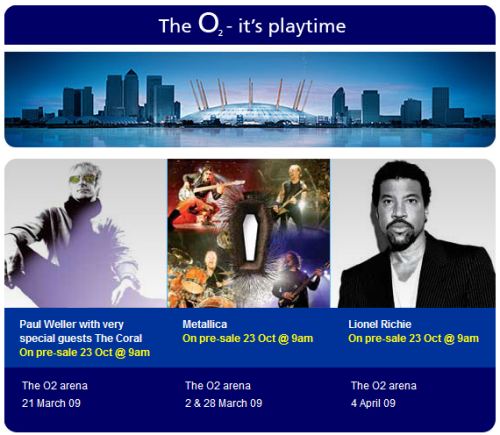 o2-whats-on-october-2008 At The O2: Paul Weller, Metallica, and Lionel Richie - nice combo!