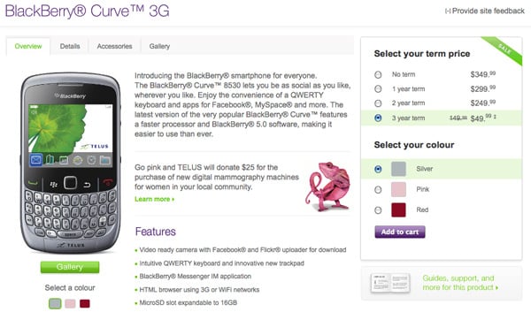 BlackBerry Curve 3G Spotted on the TELUS Website?