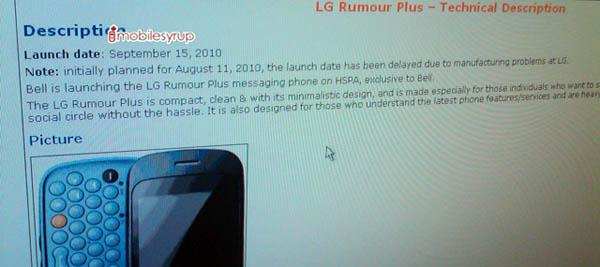 Bell LG Rumour Plus Delayed Again