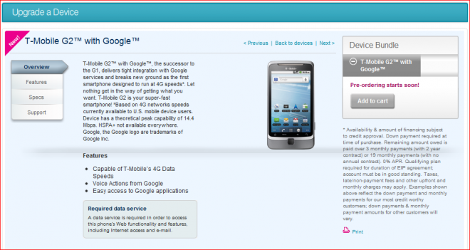 T-Mobile G2 product page