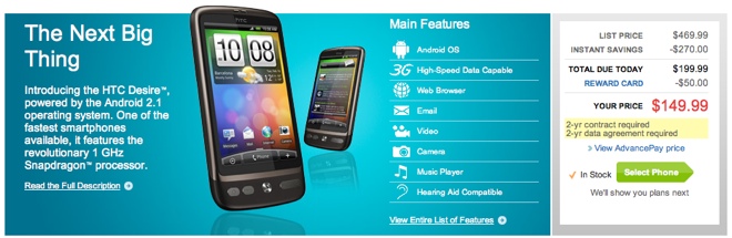 HTC Desire on Cellular South