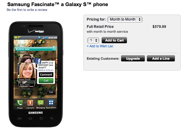 Samsung Fascinate on Verizon website Samsung Fascinate on Verizon website
