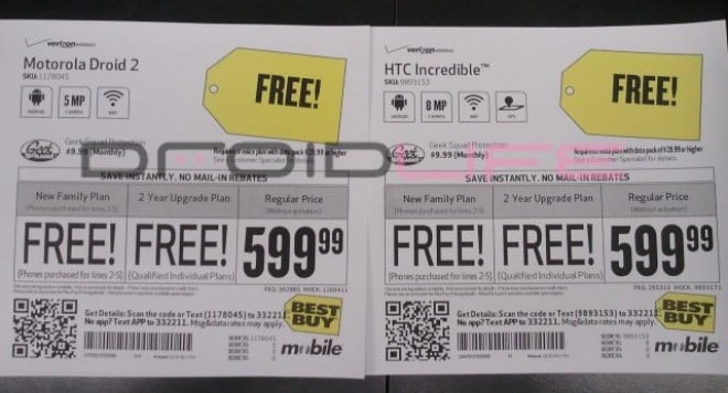 Best Buy offering free Droid 2 and Droid Incredible today on a two year contract