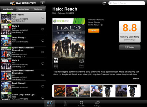 GameCenter running on iPad GameFly GameCenter for iOS v1.2.7 adds iPad support, full-screen HD videos and more