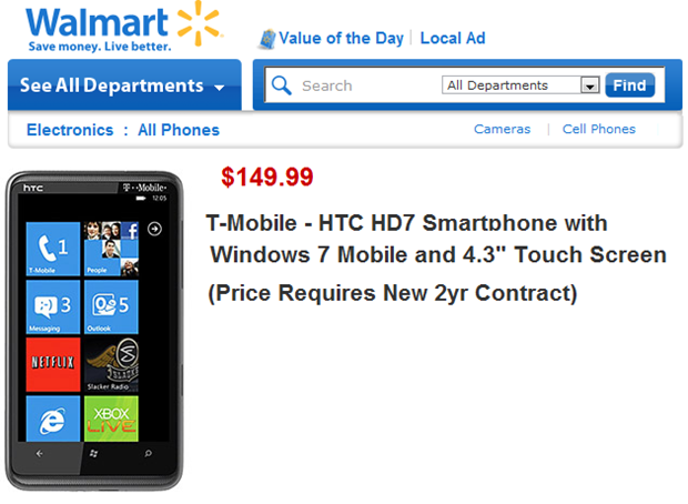 HTC HD7 Walmart