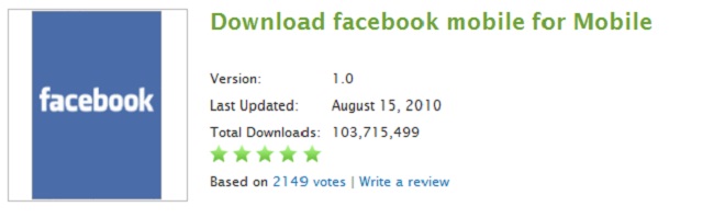 Facebook app downloaded more than 100 million times from GetJar