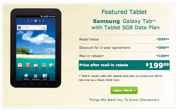 US Cellular Galaxy Tab promotion