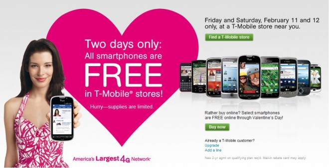 T-Mobile offering all smartphones for free on February 11th & 12th
