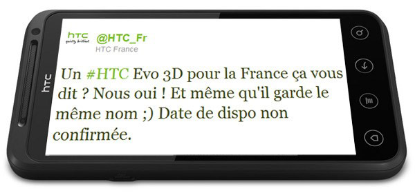 HTC France tweets that EVO 3D is coming to Europe
