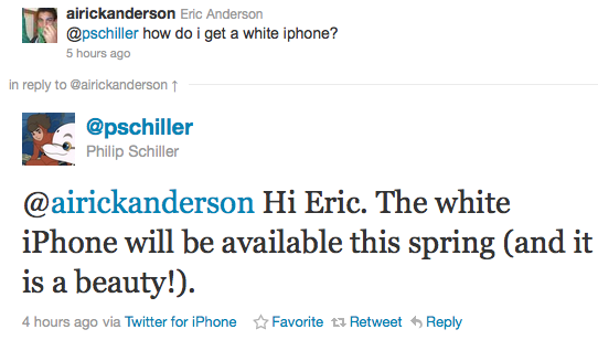 Phil Schiller tweets on white iPhone availability