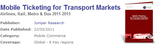 Juniper Research: Half a billion people worldwide to use their mobiles as metro and bus tickets by 2015