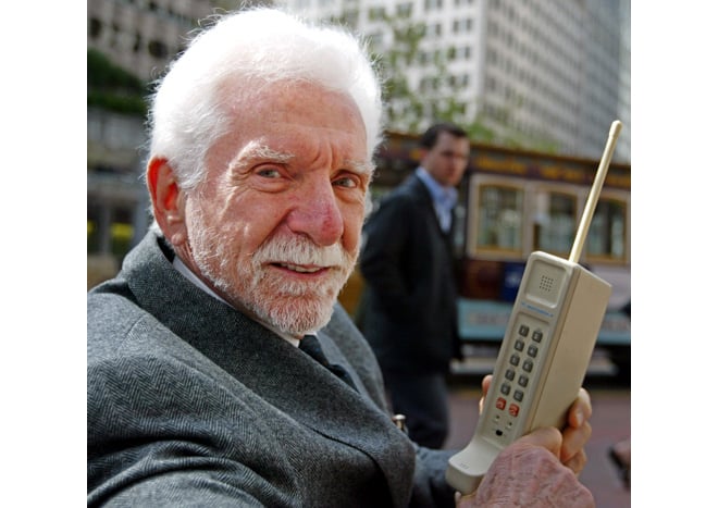 Martin Cooper with Motorola DynaTac