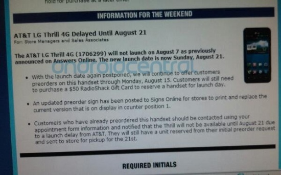 AT&T Thrill 4G may be delayed AT&T Thrill 4G may be delayed