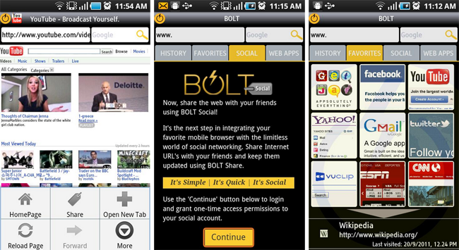 BOLT for Android 3.0 is said to be up to 50% faster than competing browsers