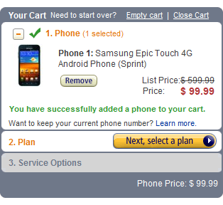 Amazon Wireless offers Sprint's Samsung Galaxy S II Epic Touch 4G for $99.99
