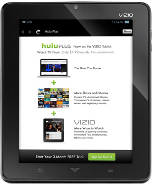 VIZIO offers three months of free Hulu Plus access to VIZIO 8 tablet owners