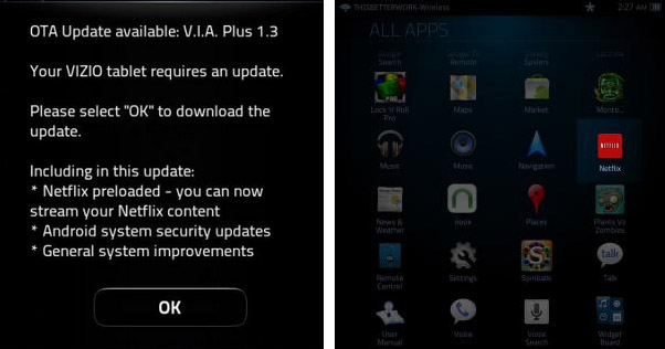 Vizio tablet OTA update brings Netflix support