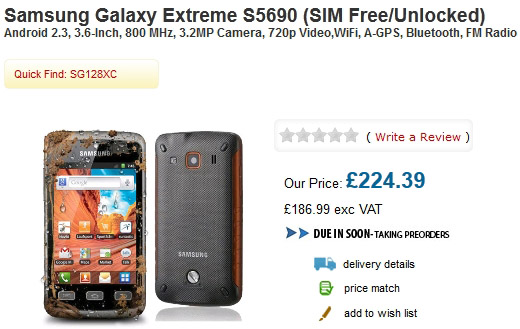 Samsung Galaxy Xcover S5690 will be available in December for 224.39 GBP