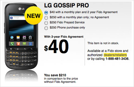 Fido launches LG Optimus Pro as Gossip Pro