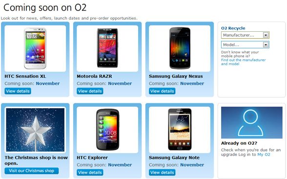 UK: O2 preparing for a hot Christmas - Galaxy Note, Galaxy Nexus, RAZR and Sensation XL all coming soon