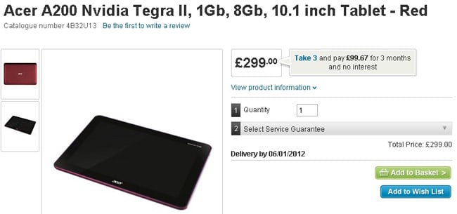 Acer Iconia A200 available in the UK for 299 GBP