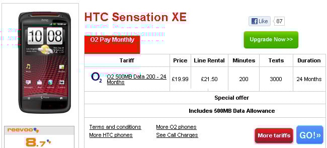 HTC Sensation XE now available for just 19.95 GBP with 21.50 GBP/month plan