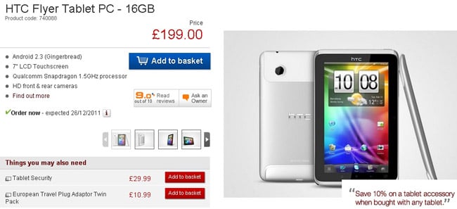 HTC Flyer available for 199 GBP in the UK
