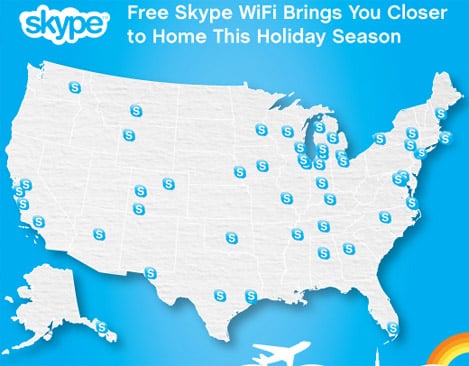 Skype offers free Wi-Fi access in select airports across the U.S. for holidays