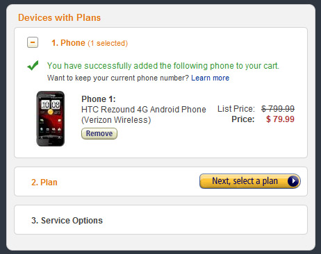 Verizon's HTC Rezound drops to $79.99 at Amazon Wireless