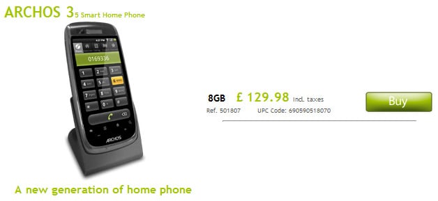 ARCHOS 35 Smart Home Phone now available in the UK for 130 GBP