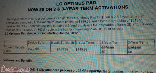 Canada's Rogers now offers LG Optimus Pad for free on 2 and 3-year contracts