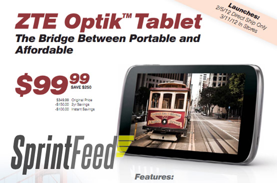 Low-cost ZTE Optik tablet hitting Sprint on February 5th