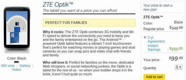 Sprint's ZTE Optik 7-inch tablet now available for $99.99