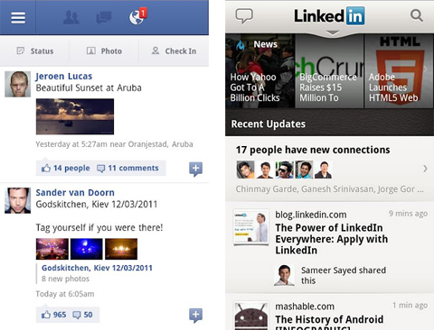 Facebook, LinkedIn update their Android apps