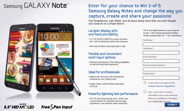 Win a free Samsung Galaxy Note from Samsung Canada
