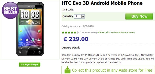 UK Deal: HTC Evo 3D now just 229 GBP at ASDA